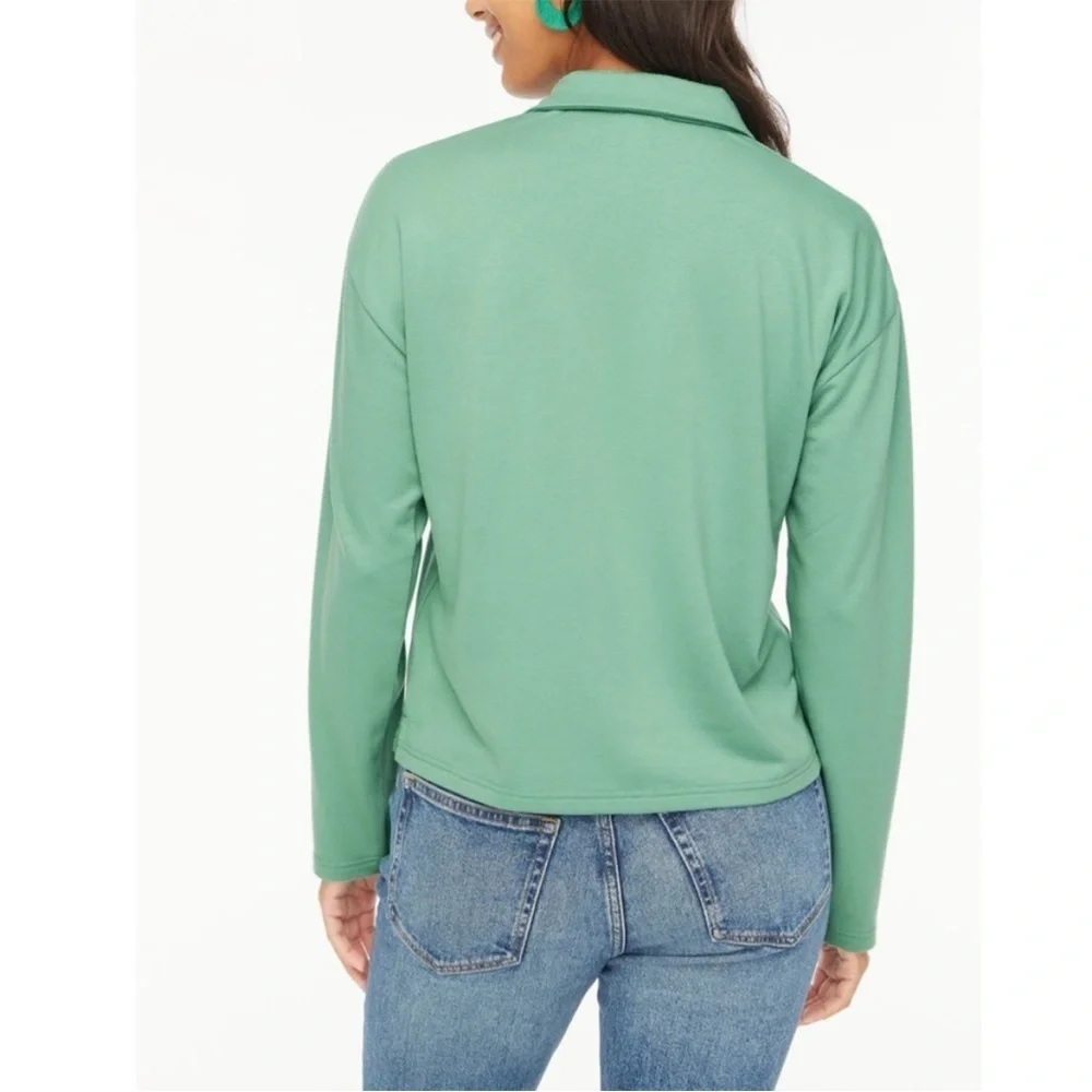 J. Crew Rugby Green Long Sleeve Collared VNeck Lightweight Sweater Top